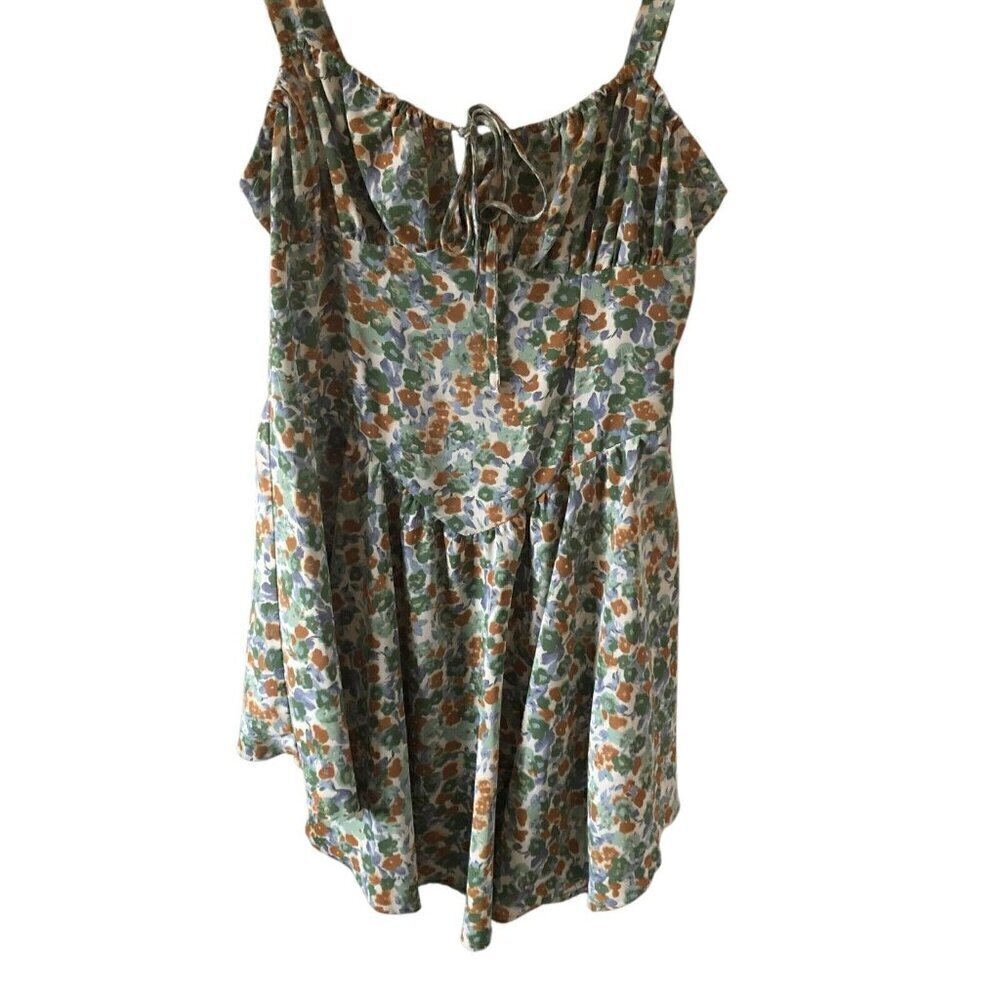 Y2K Mini Slip Baby Doll Dress Women's size M Green Orange Sleeveless Coquette